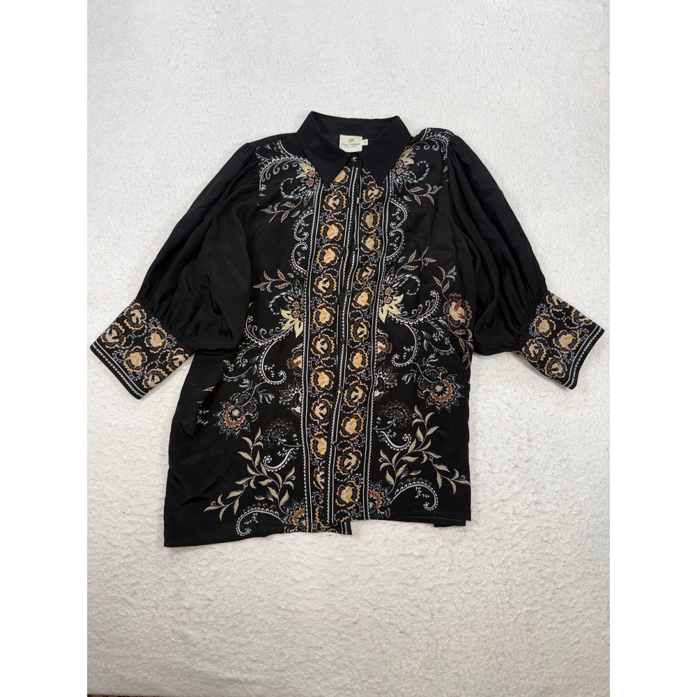 Coco Ribbon London Sydney Black Floral Paisley Puff Sleeve Blouse Size S